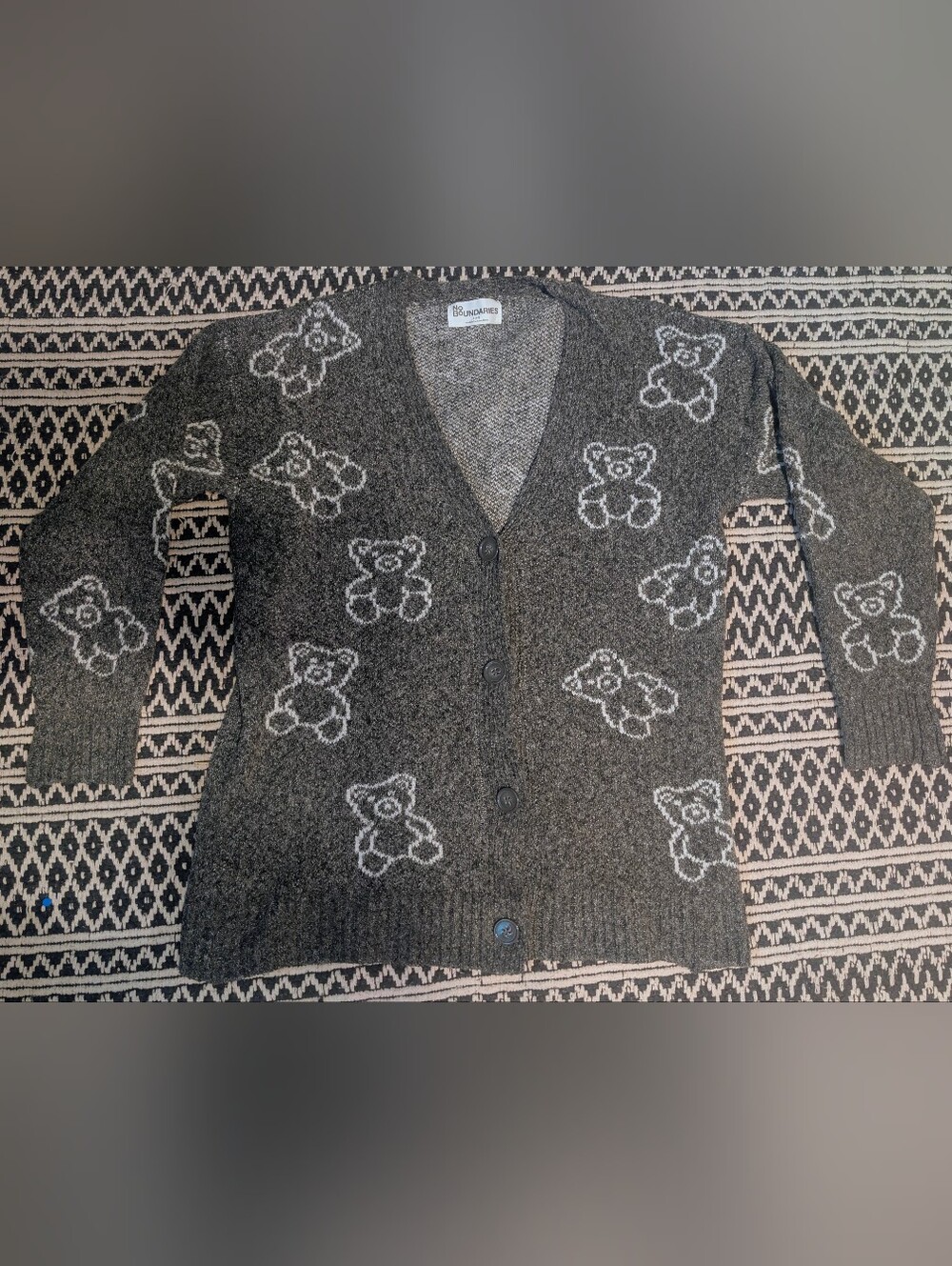 Vintage No Boundaries White and Gray Bears Knit Buttoned Sweater